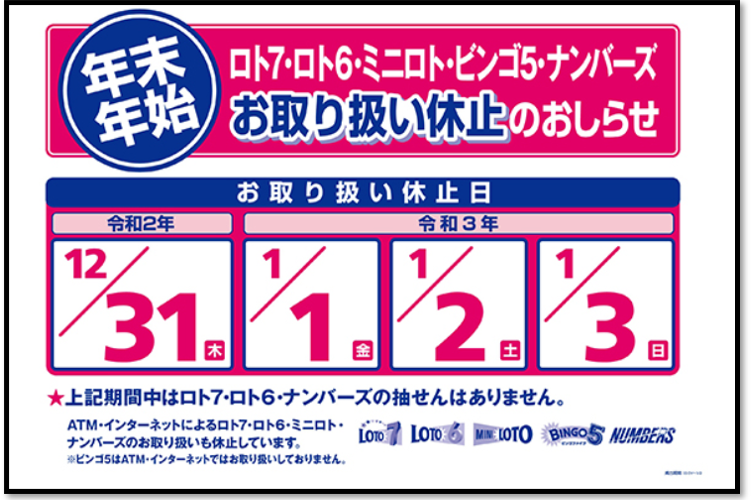 2025年～2026年の年末年始、ナンバーズ等の販売スケジュールについて